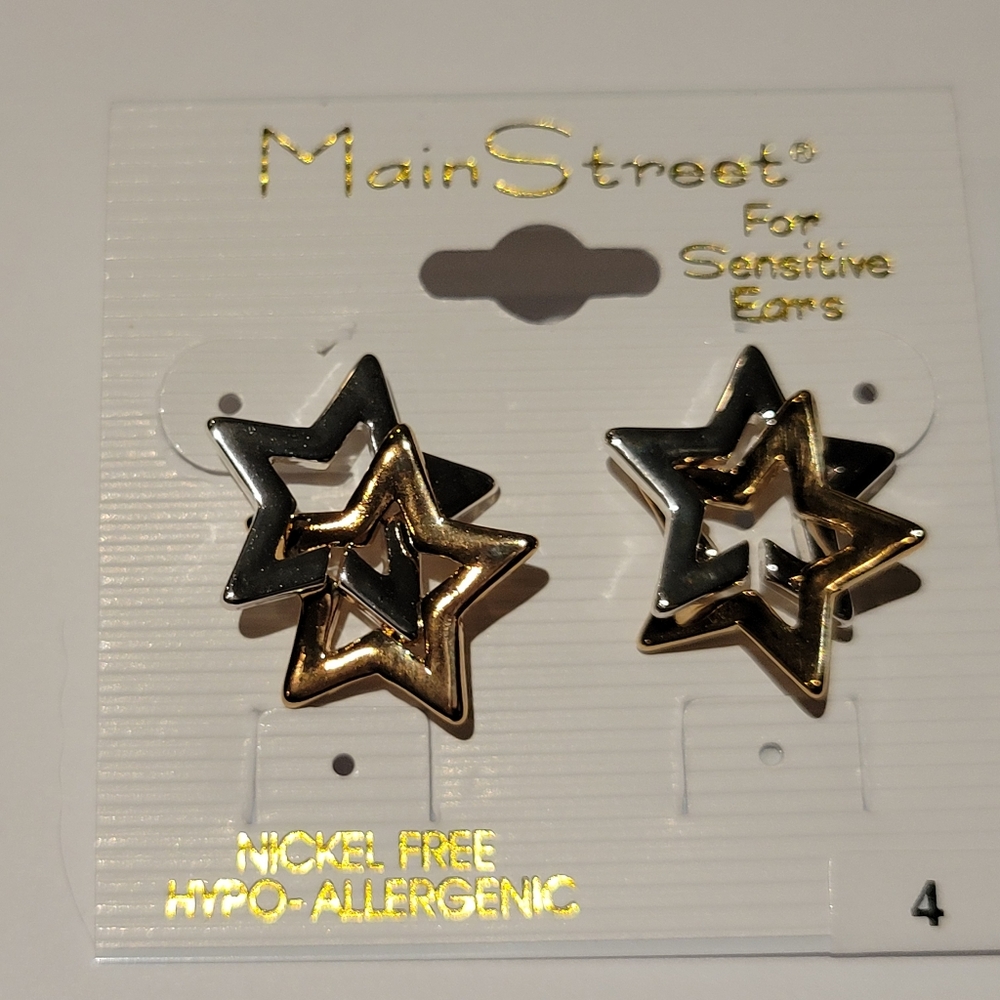 MainStreet For Sensitive Ears Gold and Silver Stars Earrings